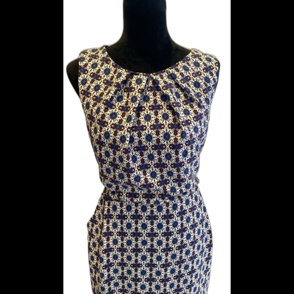 Mystic Dress Plus Size XL Navy Cream Pattern Sleeveless Rounded Neckline Pockets - Picture 1 of 12